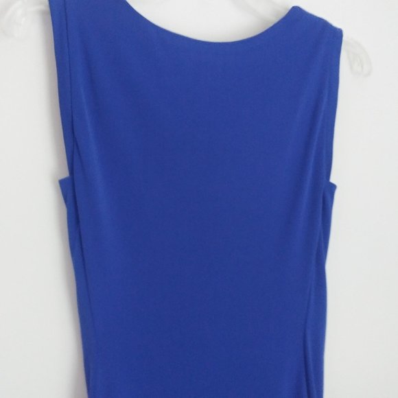 Ruched Blue Midi Dress Slinky Cowl Neckline Liquid Knit Office Day Evening Party - Picture 8 of 9